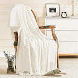 Knitted Throw Blanket Soft Cozy for Couch Yellow Living Room Home Decor Outdoor Lightweight Blanket with Tassels Warm Woven