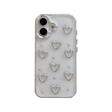 Cute 3D Silvery Love Heart Phone Case For iPhone 16 15 14 13 12 11 Pro Max Soft Shockproof Transparent Cover Epoxy Glitter Shell