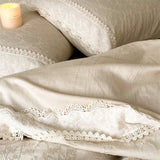 20% Linen And 80% Cotton Vintage French Jacquard Lace Embroidery Bedding Set Duvet Cover Flat/Fitted Bed Sheet Pillowcases 4Pcs
