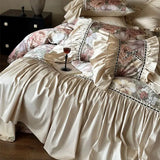 Romantic Vintage Bedding Set, Oil Painting Style, Flowers, Big Ruffles, Egyptian Cotton Duvet Cover Set, Bed Sheet, Pillowcases