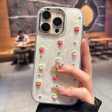 Luxury 3D Strawberry Phone Case For iphone 16 15 14 13 12 11 Pro Max Plus Girl Epoxy Electroplated Back Cover Gift