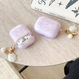 Luxury Purple Pearly Shell Pendant Silicone Case For AirPods 1 2 3 4 pro 2 Wireless Bluetooth Earphone Accessories