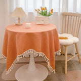 Tassel cotton linen tablecloth desk decoration cloth round tablecloth tea table dining table tablecloth tea table cloth art