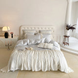 Pink Romantic Lace Princess Wedding Bedding Set Lyocell Bamboo Fiber Soft Silky Duvet Cover Flat/Fitted Bed Sheet Pillowcases