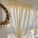 French Cream Style Ruffled Lace Tulle Curtains Yellow Light Romantic Short Curtain Sheer For Living Room Bedroom Glass Door