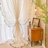 French Retro Romantic Beige Ruffled Lace Sheer Curtain Tulle with Black For Edge Living Room Bedroom Homestay Home Decoration