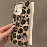 Retro Gradient Pink Texture Laser Phone Case For iPhone 17 16 Pro Max 15 14 13 12 11 XS 7 8 Plus 16E Stylish Leopard Print Cover