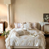 Organza Pleated Lace Edge Floral Butterfly Prints Princess Bedding Set 1000TC Egyptian Cotton Duvet Cover Bed Sheet Pillowcases
