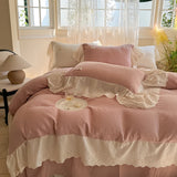 Vintage French Lace Ruffles 100% Cotton Double Yarn Soft Comfortable Bedding Set Duvet Cover Bed Sheet/Fitted Sheet Pillowcases