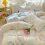 100% Cotton Skin-friendly Four Piece Set Soft Duvet Cover Set Single Couple Flower Printed Comforter Bedding Set for Adults Kids