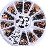 Halloween Nail Sequins 3D Nail Charms Witch Spider Net Black Cat Bat Pumpkin Black Gold Metallic Flakes Nail Art Sequins Decor