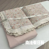 Princess Style Print Bedding Sets Ruffle Lace Bow Quilt Cover Romantic Bedclothes Home Decor Woman Girl Bedroom Duvet Cover 4pcs