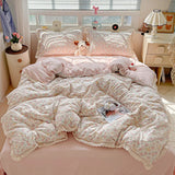 INS Princess Bedding Set 이불세트 New Soft Wrinkled Double-layer Bed Flat Sheet Twin Queen Size Duvet Set Pillowcase Bed Linens