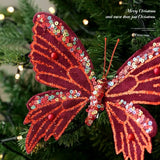 Clip-On Christmas Sequin Butterfly Ornament Flocking Finish 3D Glitter Artificial Butterfly Pendant Realistic Handmade