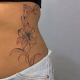 Lily Tattoo Sticker Temporary Tattoo, Simple Sketch Line Flower Tattoo, Sexy Waist Belly Body Art, Waterproof Long-Lasting Tatto
