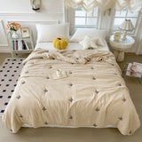 Embroidery Quilt Fluffy Soft Comfort Washed Cotton Embroidery Thin Quilt Machine Washable Blanket Dormitory Single Summer Quilt