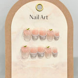10Pcs Pink Cute Handmade Press on Nails Full Cover Bear Rhinestone Summer French Short False Nails Wearable Manicure Nail Tips