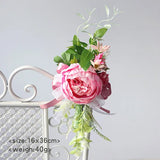 4pcs Artificial Peony Pew Flowers for Wedding Aisle Ceremony Chair Decoration Greenry with Rustic Wedding Outdoor Decor