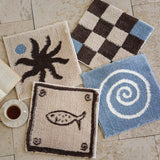 Seaside Tufting Seat Cushion Soft Chair Sofa Ocean Theme Tufted Fish Pad Home Office Warm Cozy Decor for Autumn Winter 36x40cm