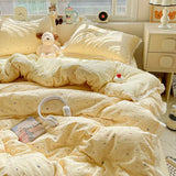 Cute INS Princess Bedding Set New Soft Cotton Lace Bed Flat Sheet Twin Queen Size Duvet Set Pillowcase Bed Linens Set Girls