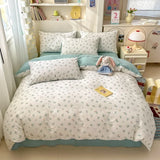 Ikeehome  100% Cotton 4-Piece Duvet Cover Set (1 Duvet Cover 2 Pillowcases 1 sheet), Minimalist Cartoon Design, Ultra-Soft Bedding Set