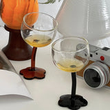 Cute Colourful Glass Wine Glass Tilted Heads Goblet Red Wine Cocktail Champagne Glass Cup Dessert Ice Cream Bow Cup