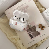 Korea Cartoon Lovely Bowknot Little Bear Blue Keychain Fall Prevention Earphone Case for AirPods 4 3 2 1 Pro Pro 2 Soft Cover