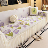 Single Chenille Tulip Sofa Towel with Skirt Hem French Gentle All Inclusive Couch Slipcover Anti Slip Dust Cover for Living Room