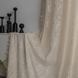 White Tulle Bohemian Curtain with Tassels, French Lace, Window Drapes, Boho Home Decor, Living Room and Bedroom