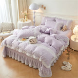 Korean Luxury Lace Ruffles Bedding Set Skin-Friendly Washed Cotton Princess Style Duvet Cover Bed Sheet Pillowcase Home Textiles