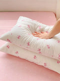 Ikeehome  Small fresh skin-friendly and comfortable cartoon wind milk fleece striped sticker embroidery four-piece set