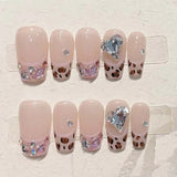 10Pcs Amber Autumn Handmade Press on Nails Full Cover Leopard Print Cat Eye Heart French Ballerina Fake Nails Wearable Manicure