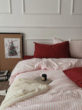 California Raspberry Ins Stripe Waed Cotton Bedding Four-Piece Set Pure Cotton Duvet Cover Bed eet Bedding Accories