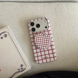 Luxury Pink Love Heart Bracket Lattice Pattern Case Magnetic Wireless Charging for iPhone 17 16 15 14 Pro Max Shockproof Cover