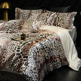 Leopard zebra print luxury high-end silk bedding set soft silk satin king size duvet cover sheet set