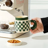 400ML Flowers Ceramic Mug with Lid Creative Checkerboard Grid Pattern Coffee Mug Home Office Breakfast Milk Cup Birthday Gift