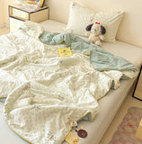 Washed Cotton Printed Summer Quilt Air Conditioner Thin Quilt Machine Washable Lightweight Single Double Bedding Soft Breathable