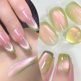 Green Guava Gel Nail Polish Cat Magnetic Light 10ml Sparkling Glass Bead Soak Off UV LED Varnish Salon Maniucre