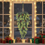 Teardrop Shape Artificial Christmas Pine Branches with Faux Pine Cone Green Hanging Snowy Norfolk Pine Needles Plastic Simulated