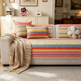 Bohemian Sofa Cushion Rainbow Stripe Chenille Sofa Pad Ethnic Style Non-slip Breathable All Season Universal Sofa Seat Cover
