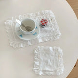 Korean Style Soft Flounced Lace Ruffle Placemats Dust-proof Multi-purpose Lace Napkins Coasters Photo Props