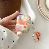 Korea Cute Cartoon Clear Grid Pattern Soft Protective Case For AirPods 4 Fruit Chain Pendant For AirPods Pro 2 3 Earphone Cover