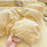 Cute INS Princess Bedding Set New Soft Cotton Lace Bed Flat Sheet Twin Queen Size Duvet Set Pillowcase Bed Linens Set Girls