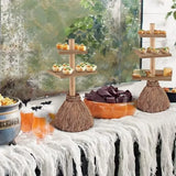 Halloween Cupcake Stand 3-Tier Witch Broom Stick Shape Snack Cake Stand Wooden Halloween Decorations Tray Holiday Party Supplies