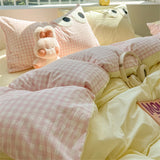 Cute Big Eyed Four Piece Set Plaid Duvet Cover Set With Sheet Bedroom Decor Skin Friendly Single Double Bedding Set Home Textile