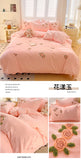 3/4Pcs Washed Cotton Skin-friendly Soft Princess Rose Towel Embroidery Flowers Bedding Set Soft Duvet Cover Bed Sheet Pillowcase