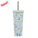 830ML Large Hole Thermos Cup With Straw And Pattern,Mug,Double Layer Stainless Steel Vacuum Flasks,Portable Insulated Water Cup