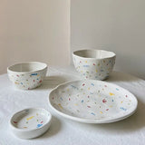 Cute Hand Textured Tableware Handmade Ceramic Household Plates Vegetable Fish Dim Sum Plate Western Style Steak Oval Plate