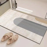 Abstract Geometric Line Art Bathroom Mat Soft Neutral Color Absorbent Non-Slip Quick Drying Home Entrance Floor Mat