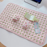 Korean Strawberry Garden Table Mat Cute Pink Quilted Edge Dinner Photo Props Tablecloth Birthday Gift Outdoor Picnic Tablecloth